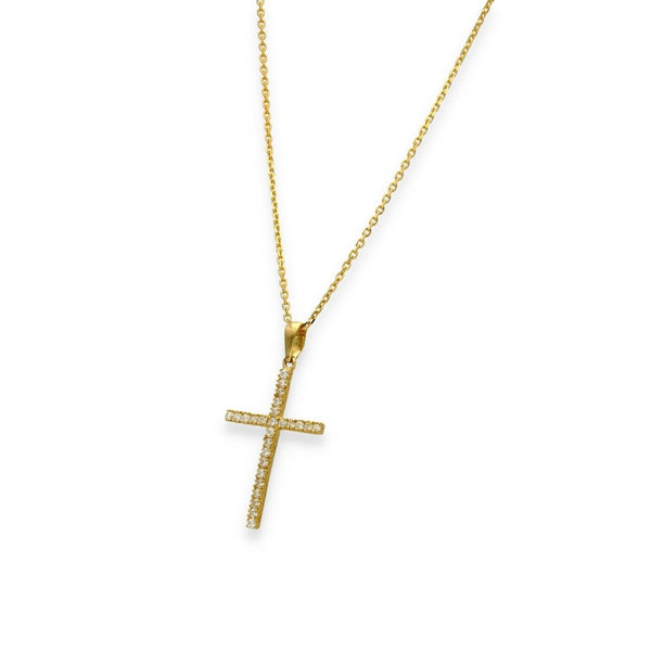 9ct Yellow Gold Cubic Zirconia Cross Pendant & Chain - 16/18"