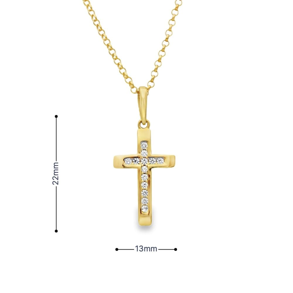 9ct Yellow Gold Cubic Zirconia Cross Pendant & Chain - 16/18"