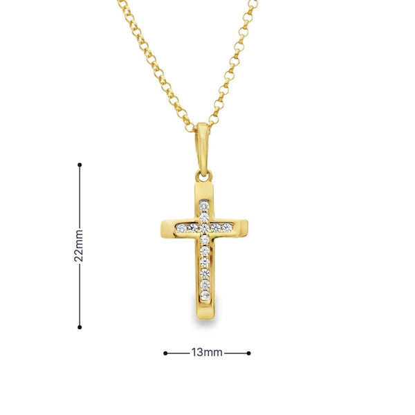 9ct Yellow Gold Cubic Zirconia Cross Pendant & Chain - 16/18"
