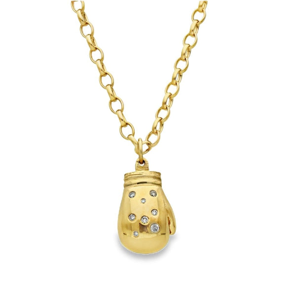 9ct Yellow Gold Diamond Boxing Glove Pendant & Chain - 0.35ct