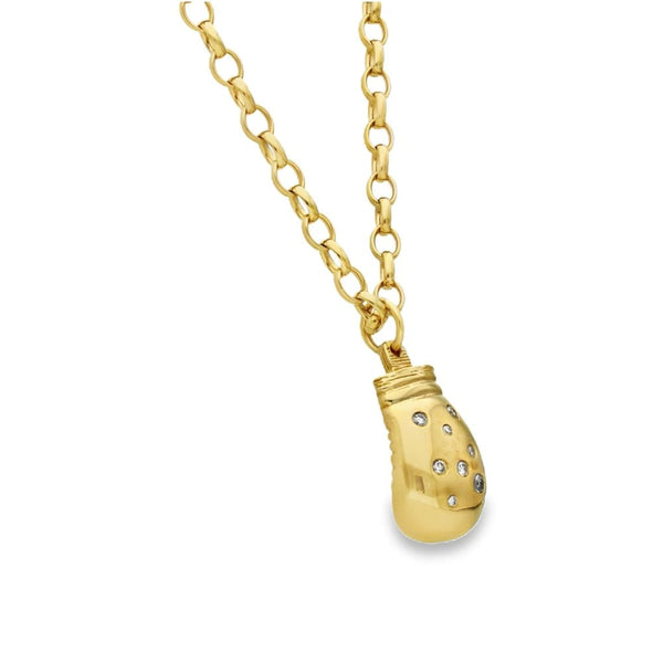 9ct Yellow Gold Diamond Boxing Glove Pendant & Chain - 0.35ct