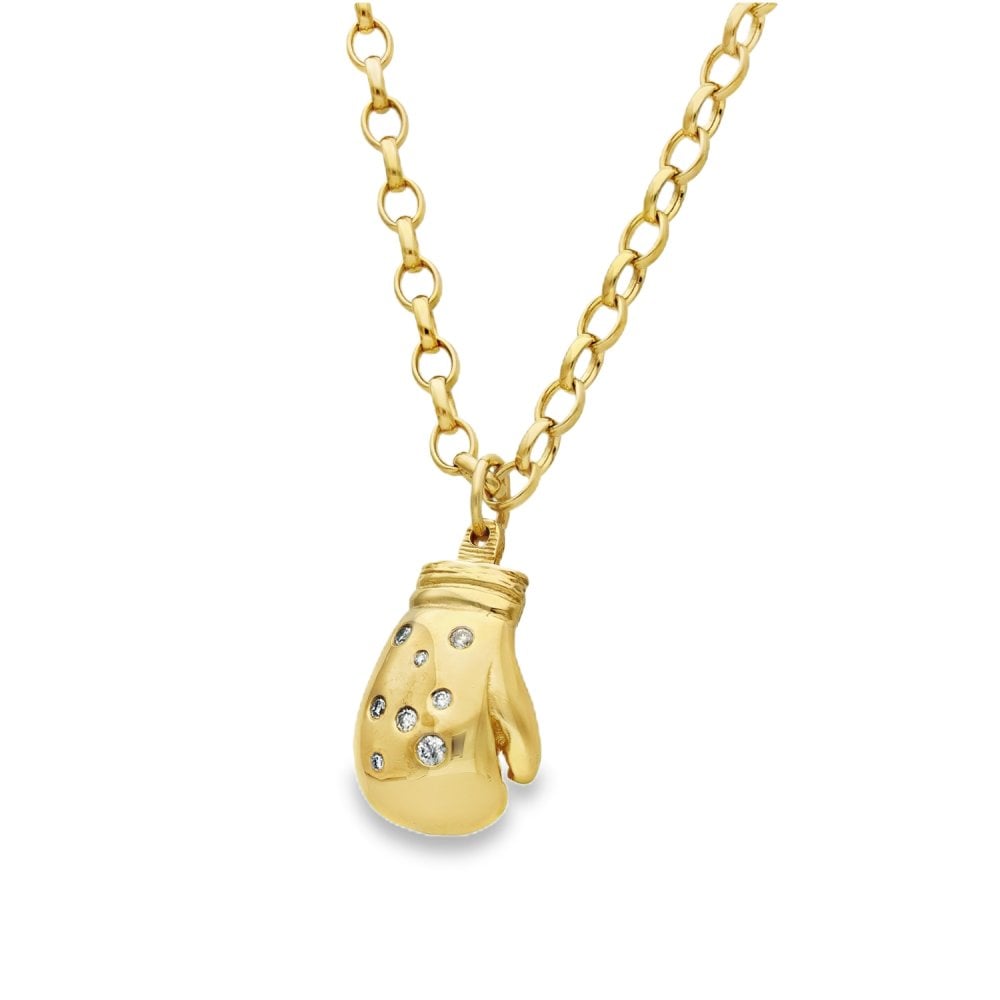 9ct Yellow Gold Diamond Boxing Glove Pendant & Chain - 0.35ct