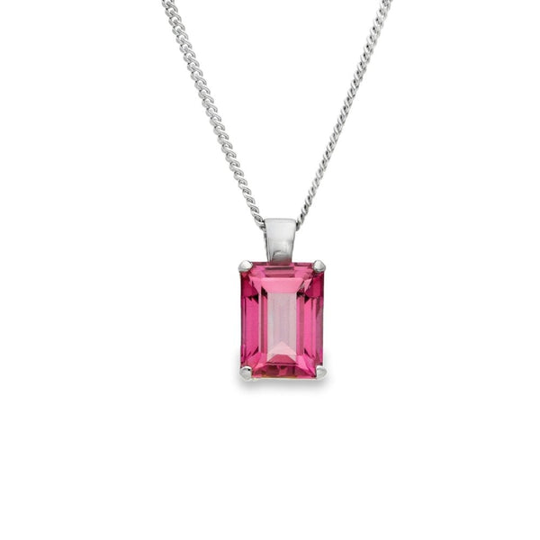9ct White Gold Pink Tourmaline Pendant & Necklace - 18" - 8.3g