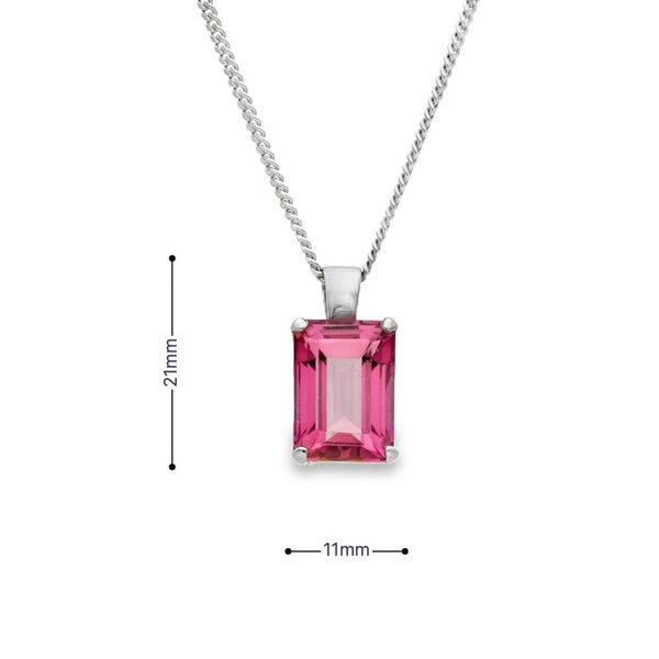9ct White Gold Pink Tourmaline Pendant & Necklace - 18" - 8.3g