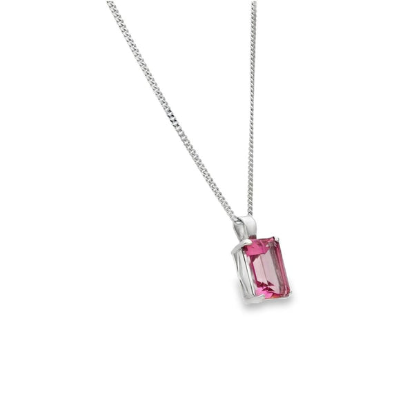 9ct White Gold Pink Tourmaline Pendant & Necklace - 18" - 8.3g