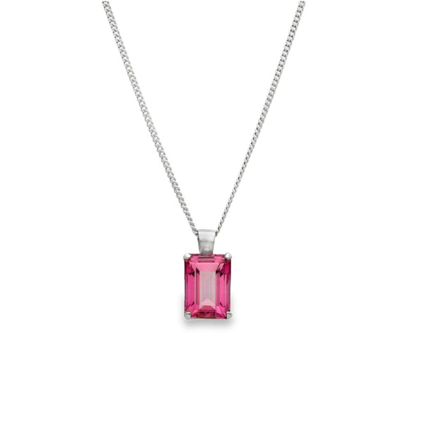 9ct White Gold Pink Tourmaline Pendant & Necklace - 18" - 8.3g