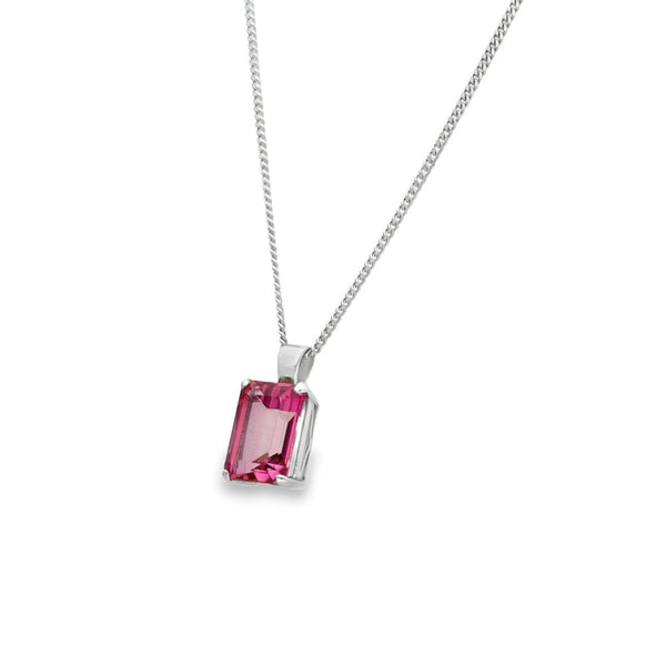 9ct White Gold Pink Tourmaline Pendant & Necklace - 18" - 8.3g
