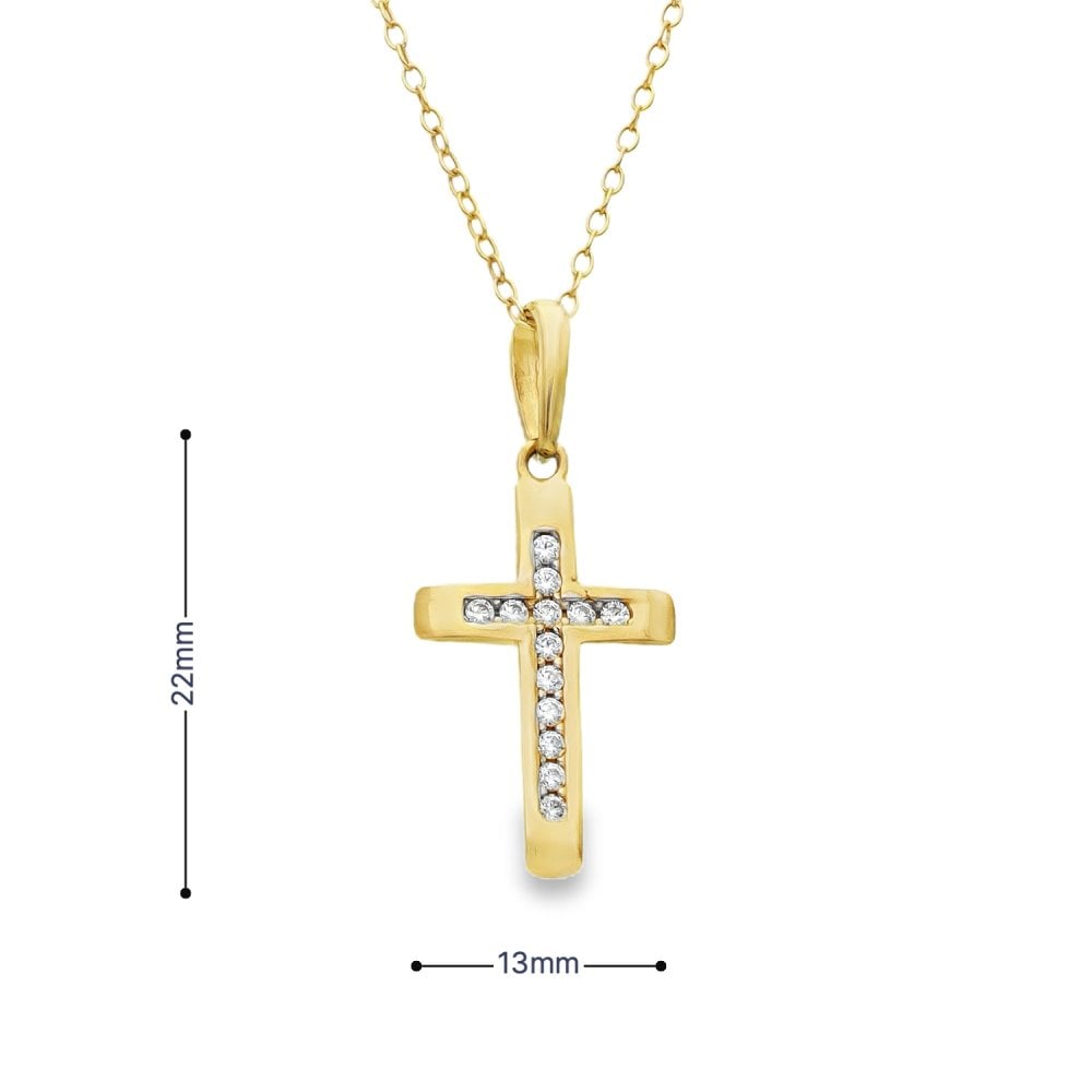 9ct Yellow Gold CZ Cross Pendant & Trace Necklace - 18" - 1.8g