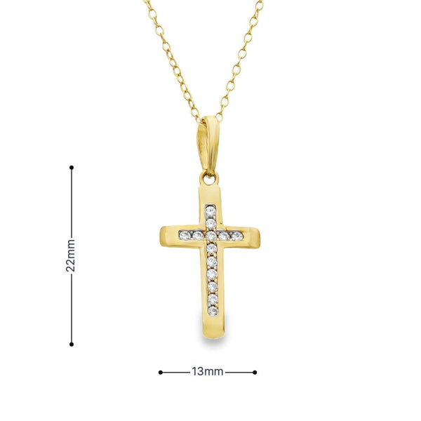 9ct Yellow Gold CZ Cross Pendant & Trace Necklace - 18" - 1.8g