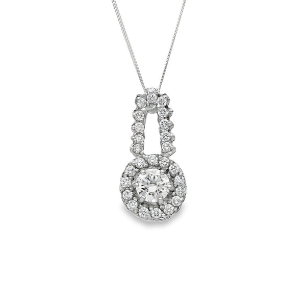 9ct Yellow & White Gold CZ Halo Pendant & Chain - 18" - 3.8g