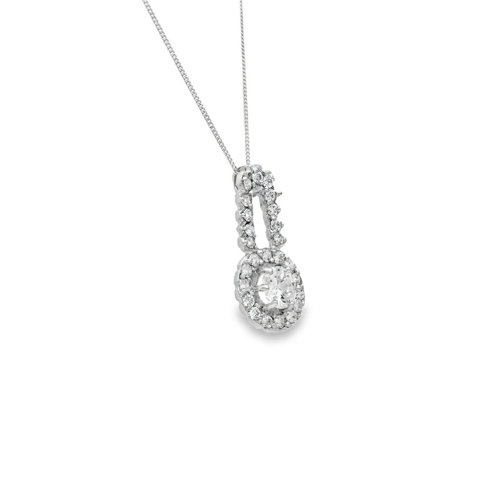 9ct Yellow & White Gold CZ Halo Pendant & Chain - 18" - 3.8g