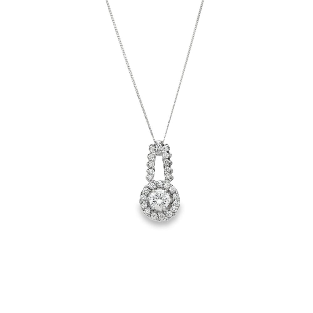9ct Yellow & White Gold CZ Halo Pendant & Chain - 18" - 3.8g