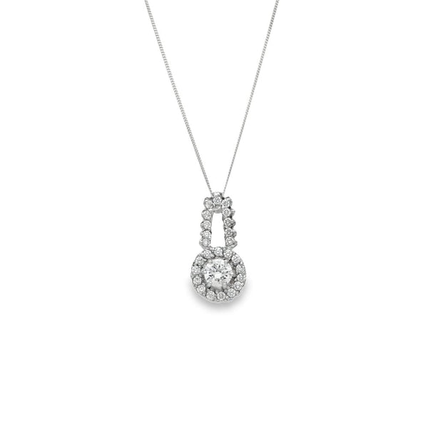 9ct Yellow & White Gold CZ Halo Pendant & Chain - 18" - 3.8g