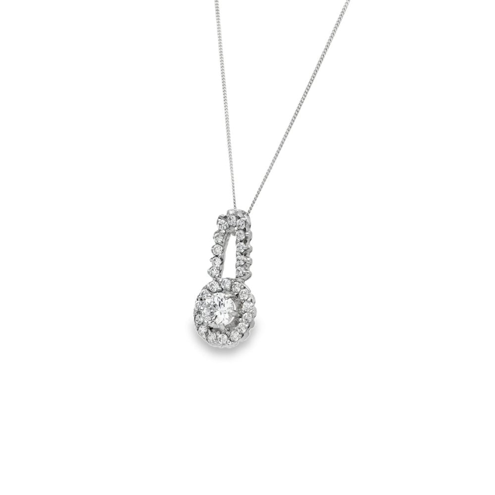 9ct Yellow & White Gold CZ Halo Pendant & Chain - 18" - 3.8g
