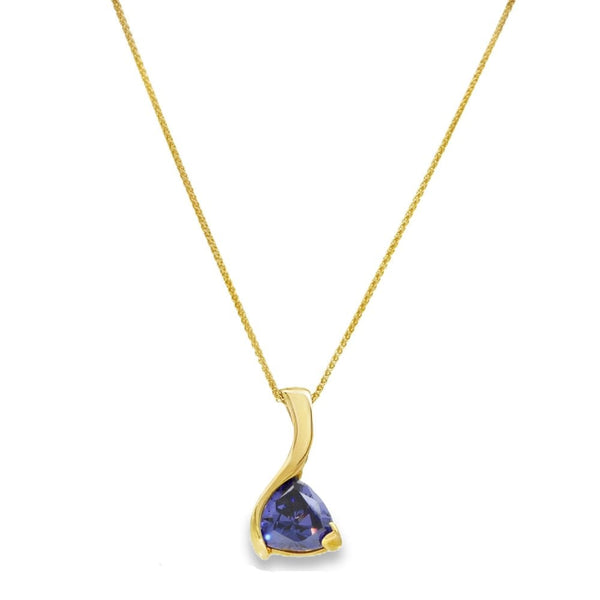 9ct Yellow Gold Trillion Tanzanite Pendant & Necklace -18" -5.2g