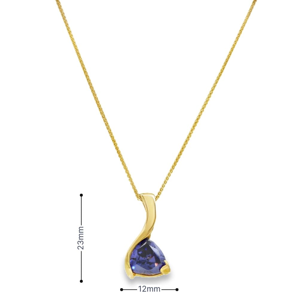 9ct Yellow Gold Trillion Tanzanite Pendant & Necklace -18" -5.2g