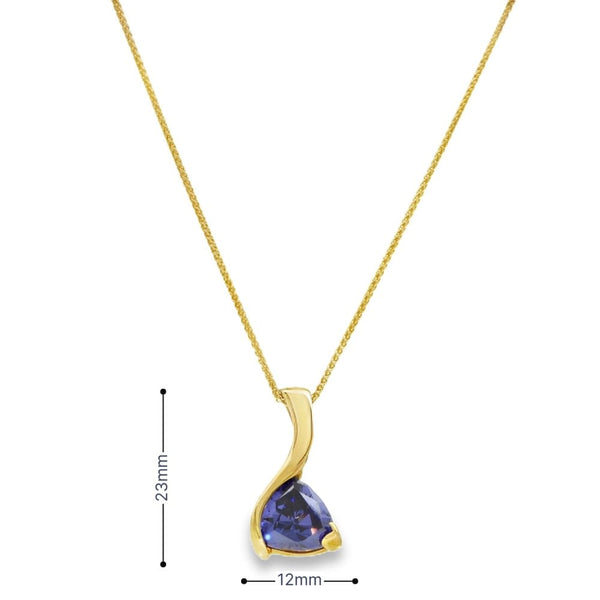 9ct Yellow Gold Trillion Tanzanite Pendant & Necklace -18" -5.2g