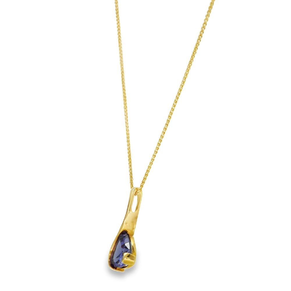 9ct Yellow Gold Trillion Tanzanite Pendant & Necklace -18" -5.2g