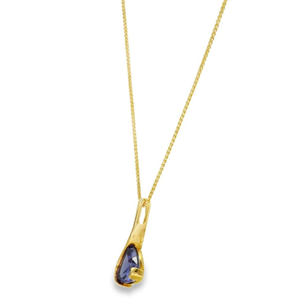 9ct Yellow Gold Trillion Tanzanite Pendant & Necklace -18" -5.2g