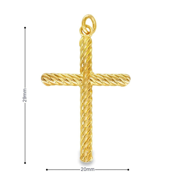 9ct Yellow Gold Hollow Twist Cross Pendant - 20x29x3mm - 2.2g