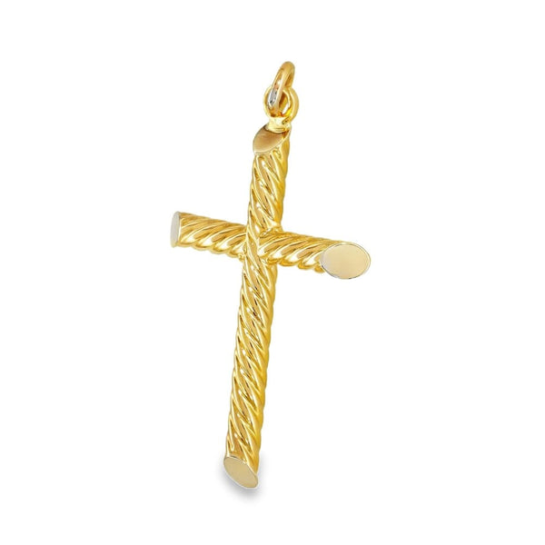 9ct Yellow Gold Hollow Twist Cross Pendant - 20x29x3mm - 2.2g