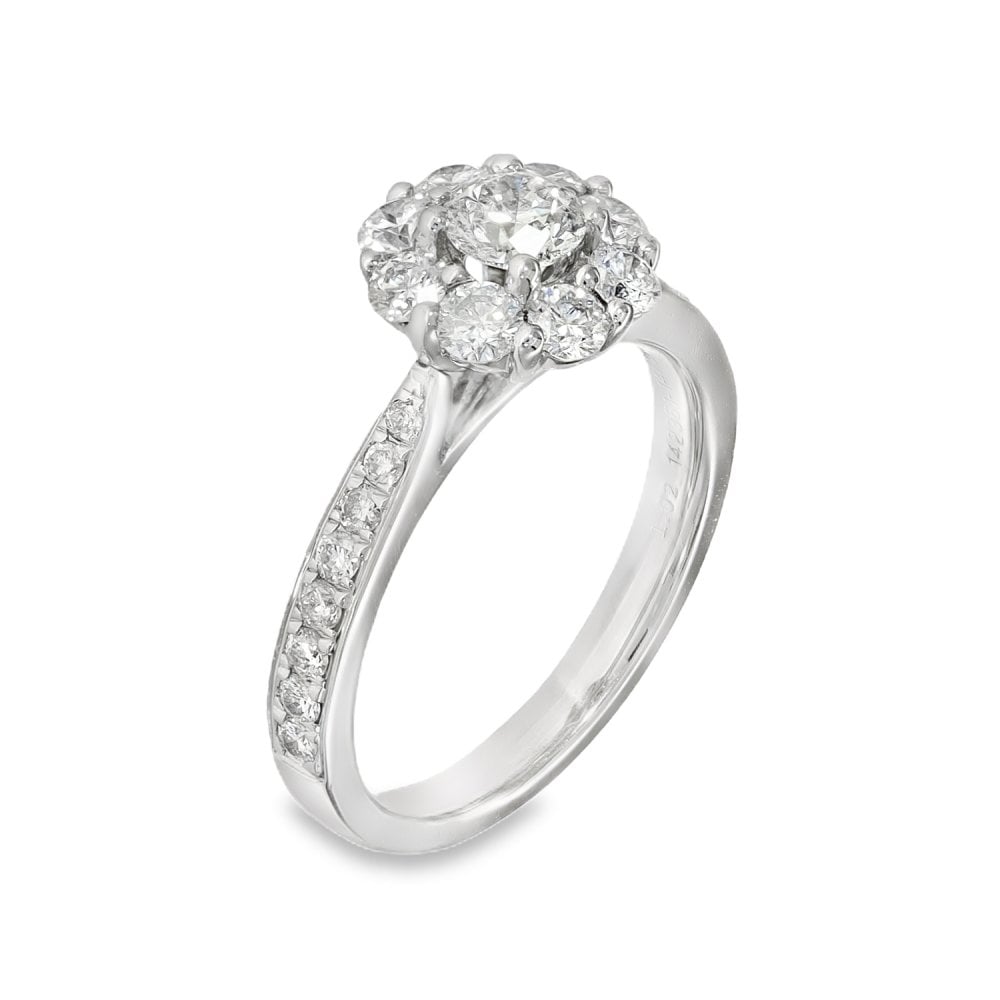 18ct White Gold Diamond Cluster Ring - Size I½ - 1.02ct