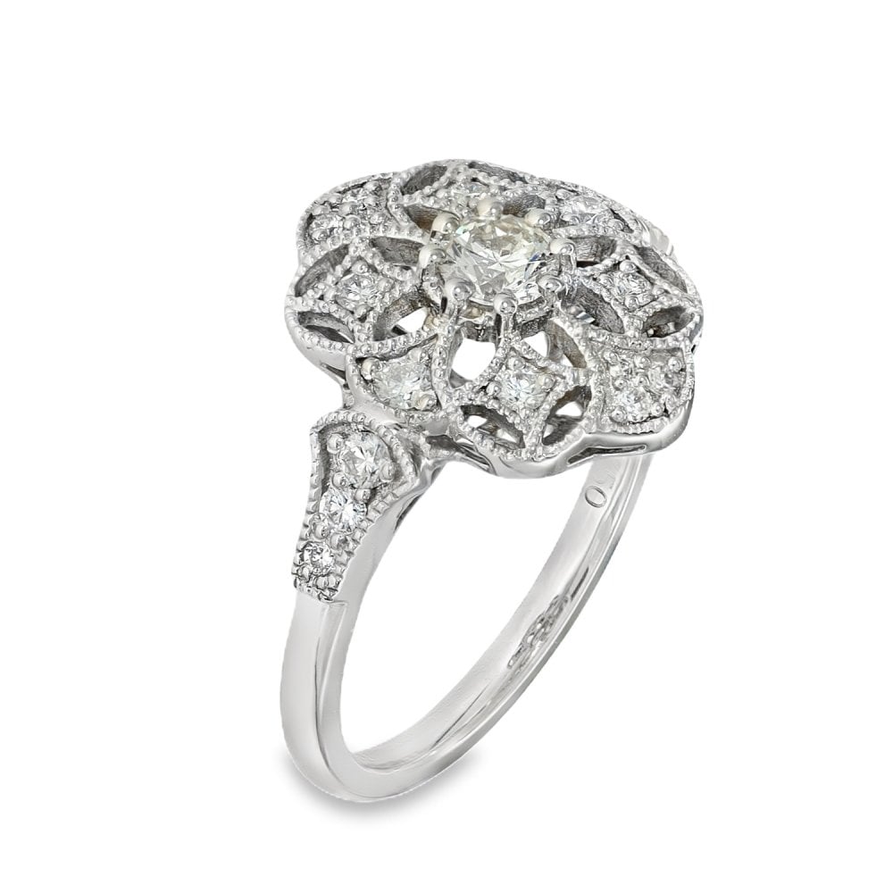 18ct White Gold Diamond Cocktail Ring - Size L - 0.48ct