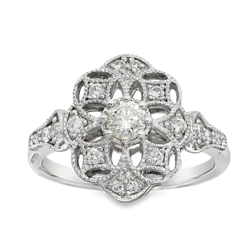 18ct White Gold Diamond Cocktail Ring - Size L - 0.48ct