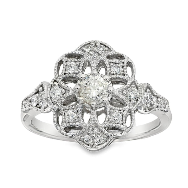 18ct White Gold Diamond Cocktail Ring - Size L - 0.48ct