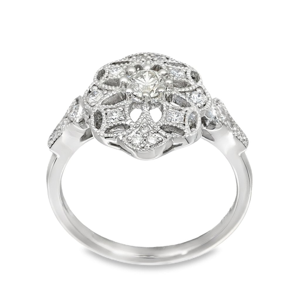 18ct White Gold Diamond Cocktail Ring - Size L - 0.48ct