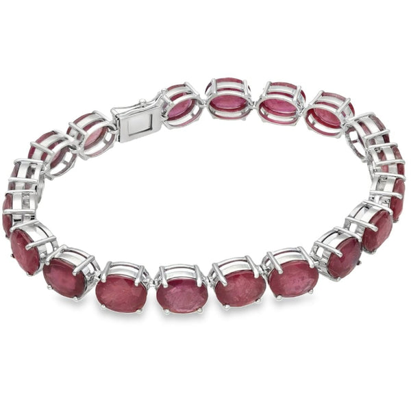 18ct White Gold Oval Ruby Bracelet - 7.5" - 27.4g - 43.89ct
