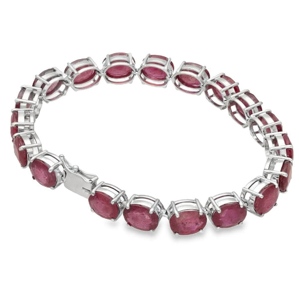 18ct White Gold Oval Ruby Bracelet - 7.5" - 27.4g - 43.89ct