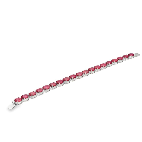 18ct White Gold Oval Ruby Bracelet - 7.5" - 27.4g - 43.89ct