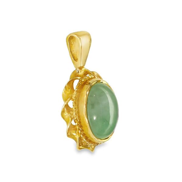 9ct Yellow Gold Jade Pendant - 11x19x6mm - 1.4g