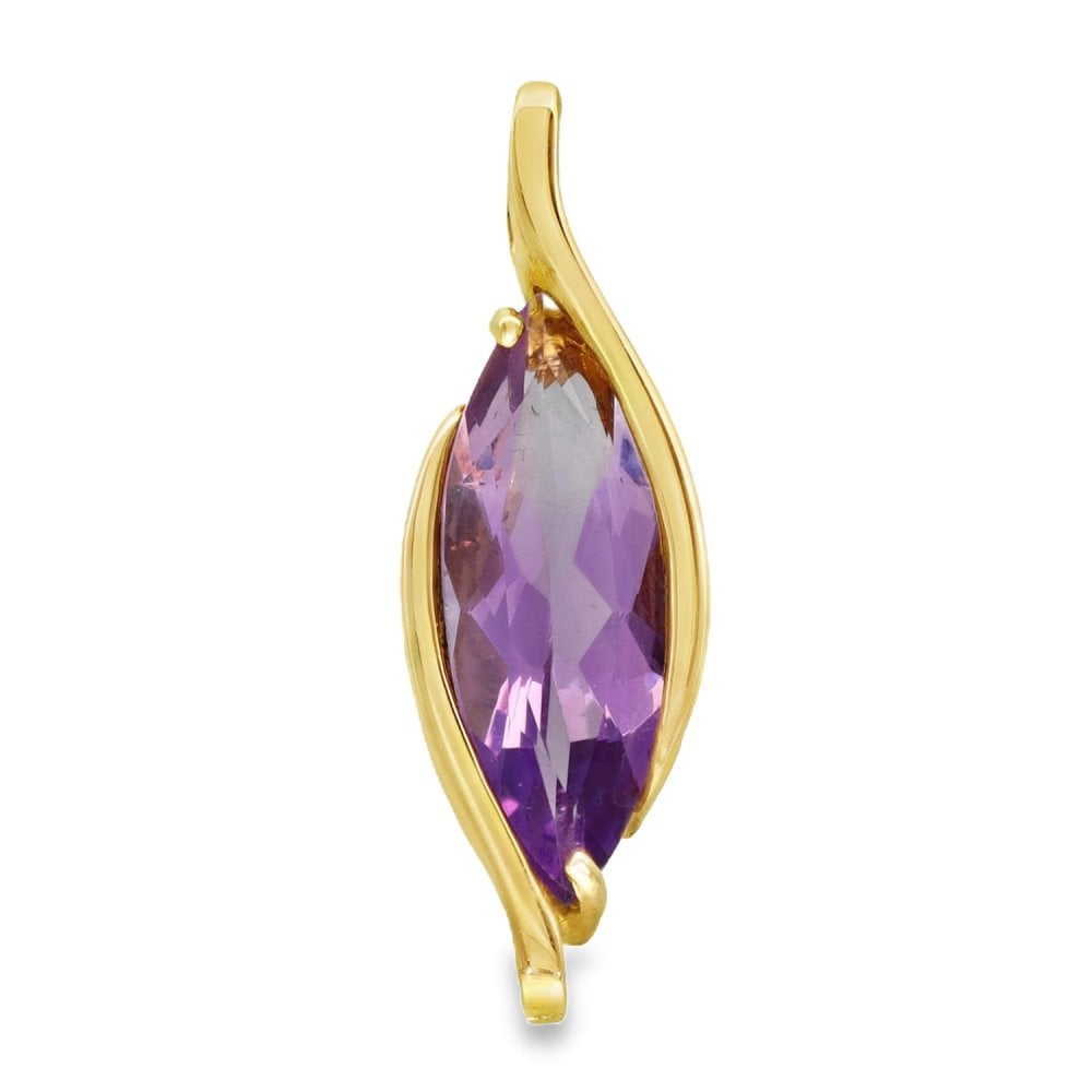 9ct Yellow Gold Amethyst Marquise Pendant - 10x33x5mm - 3.8g