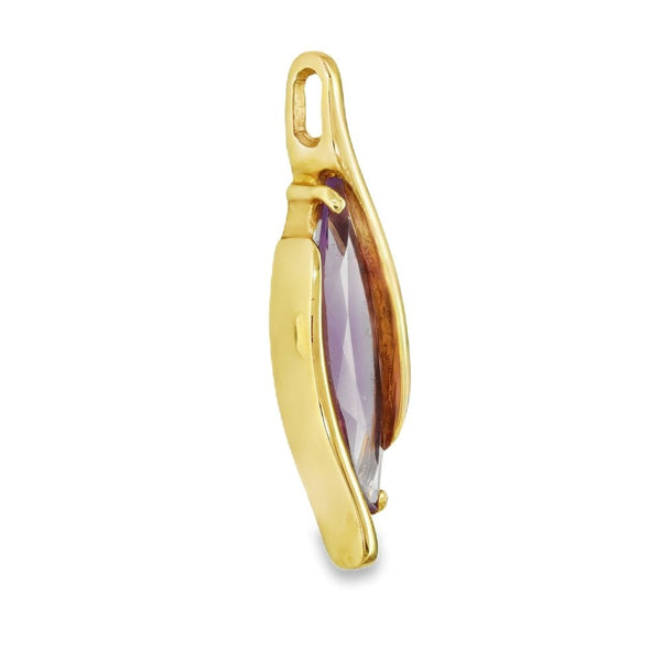 9ct Yellow Gold Amethyst Marquise Pendant - 10x33x5mm - 3.8g