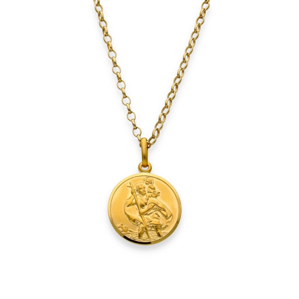 9ct Yellow Gold St. Christopher Pendant & Chain - 22" - 10.0g