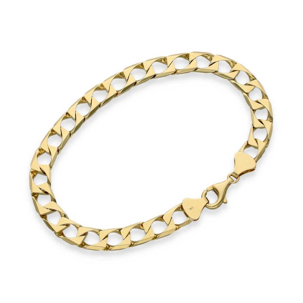 9ct Yellow Gold Square Curb Bracelet - 8.5" - 15.7g