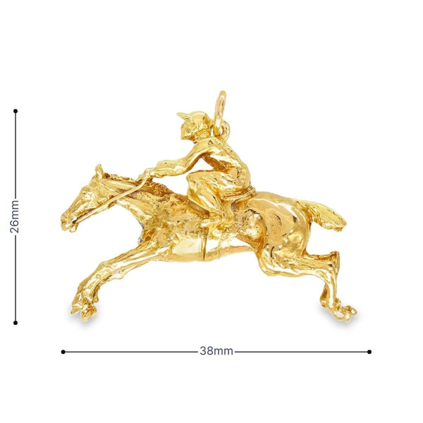 9ct Yellow Gold Horse & Jockey Pendant - 38x26x13mm - 10.6g