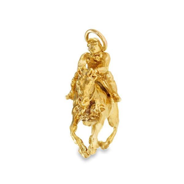 9ct Yellow Gold Horse & Jockey Pendant - 38x26x13mm - 10.6g