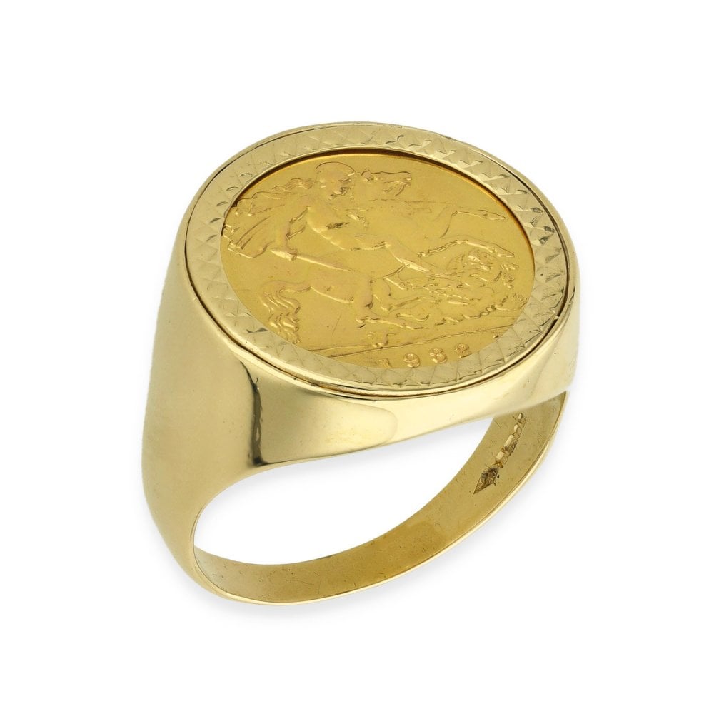 1982 Yellow Gold Half Sovereign Coin Ring - Size X - 9.5g