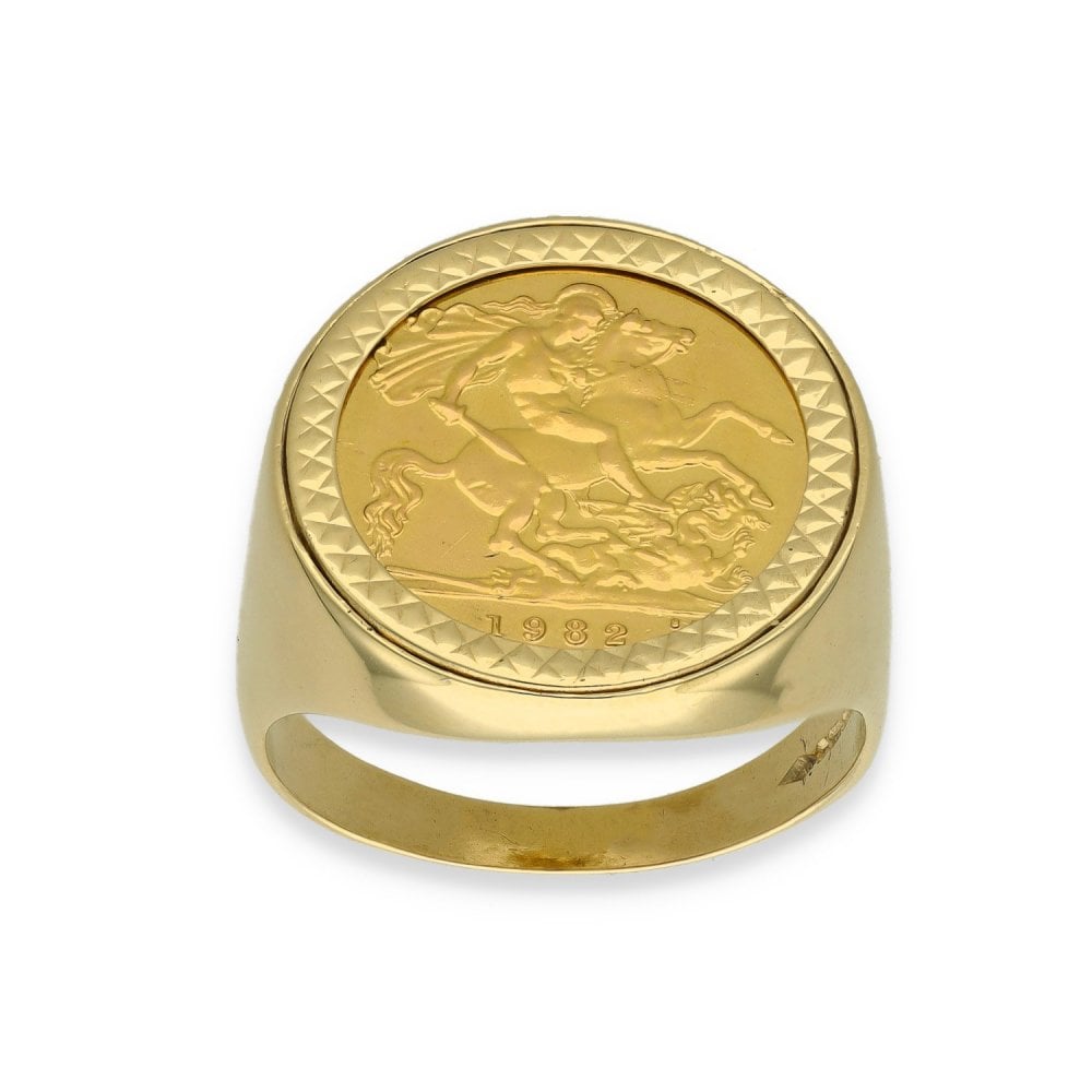 1982 Yellow Gold Half Sovereign Coin Ring - Size X - 9.5g
