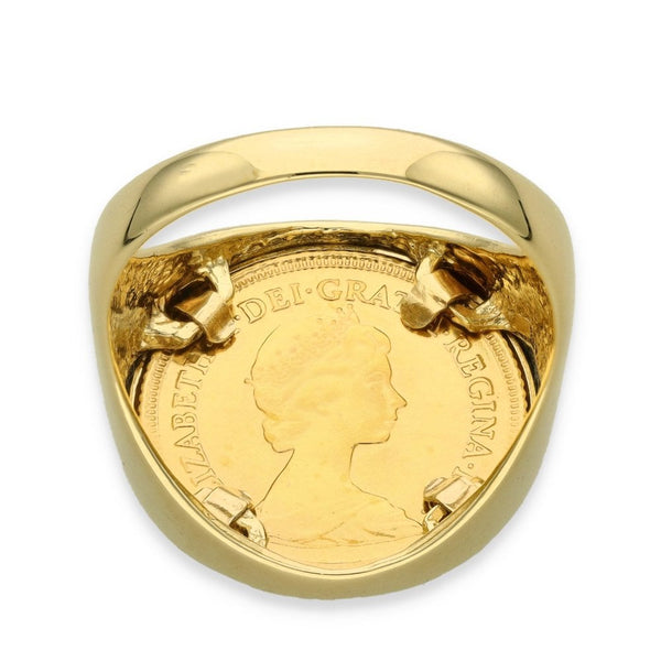 1982 Yellow Gold Half Sovereign Coin Ring - Size X - 9.5g