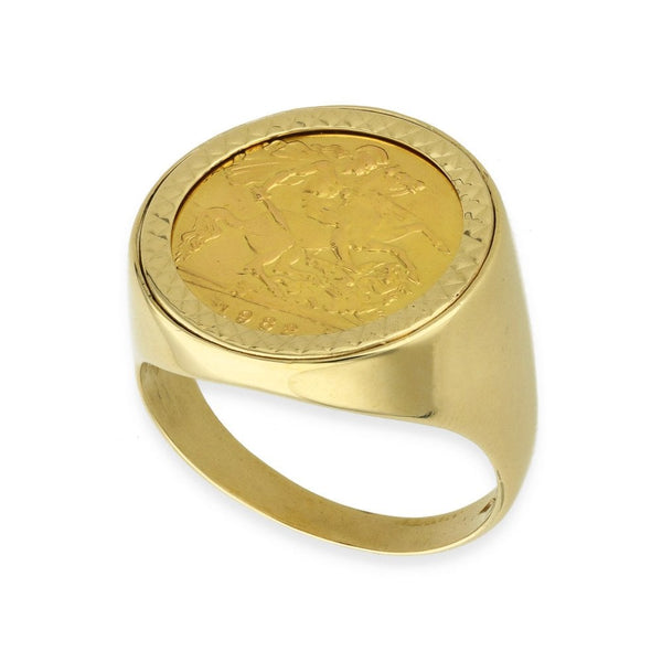 1982 Yellow Gold Half Sovereign Coin Ring - Size X - 9.5g
