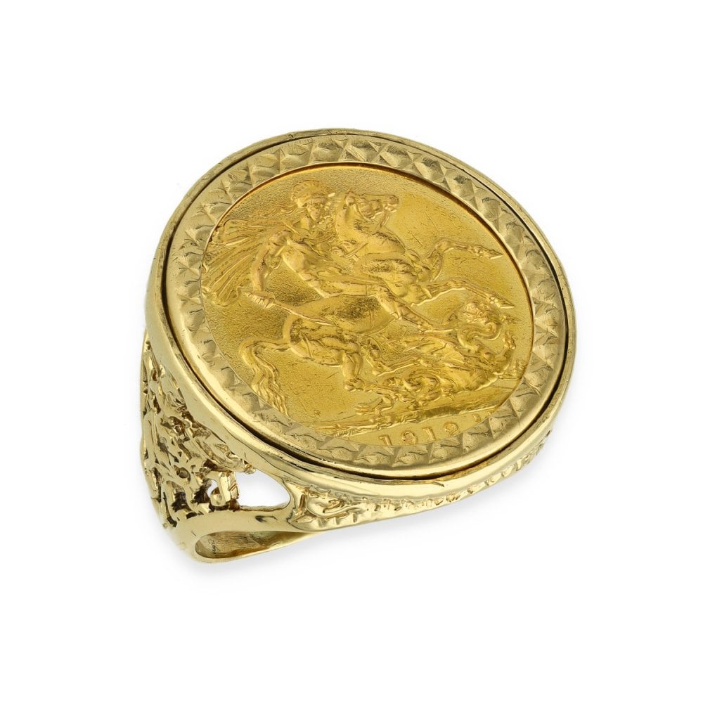 1912 Yellow Gold Full Sovereign Coin Ring - Size T - 14.5g