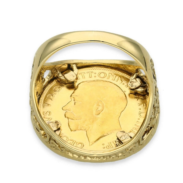 1912 Yellow Gold Full Sovereign Coin Ring - Size T - 14.5g