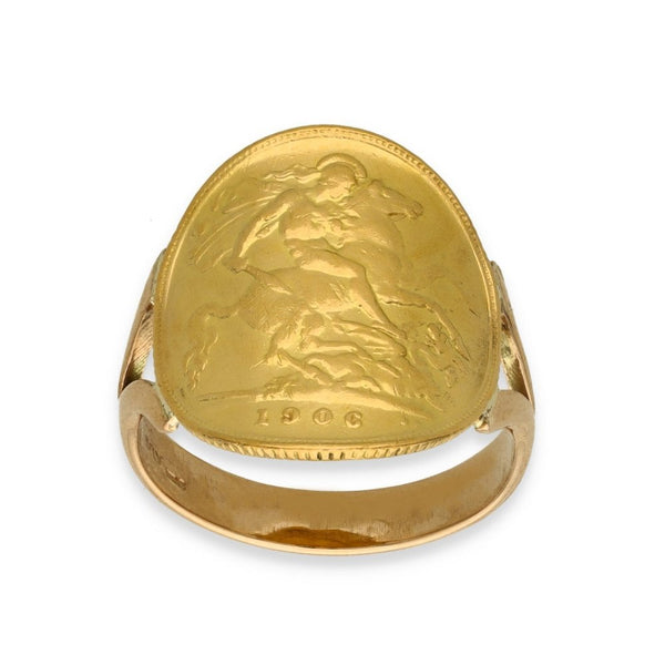 1906 Yellow Gold Half Sovereign Coin Ring - Size Q - 5.8g