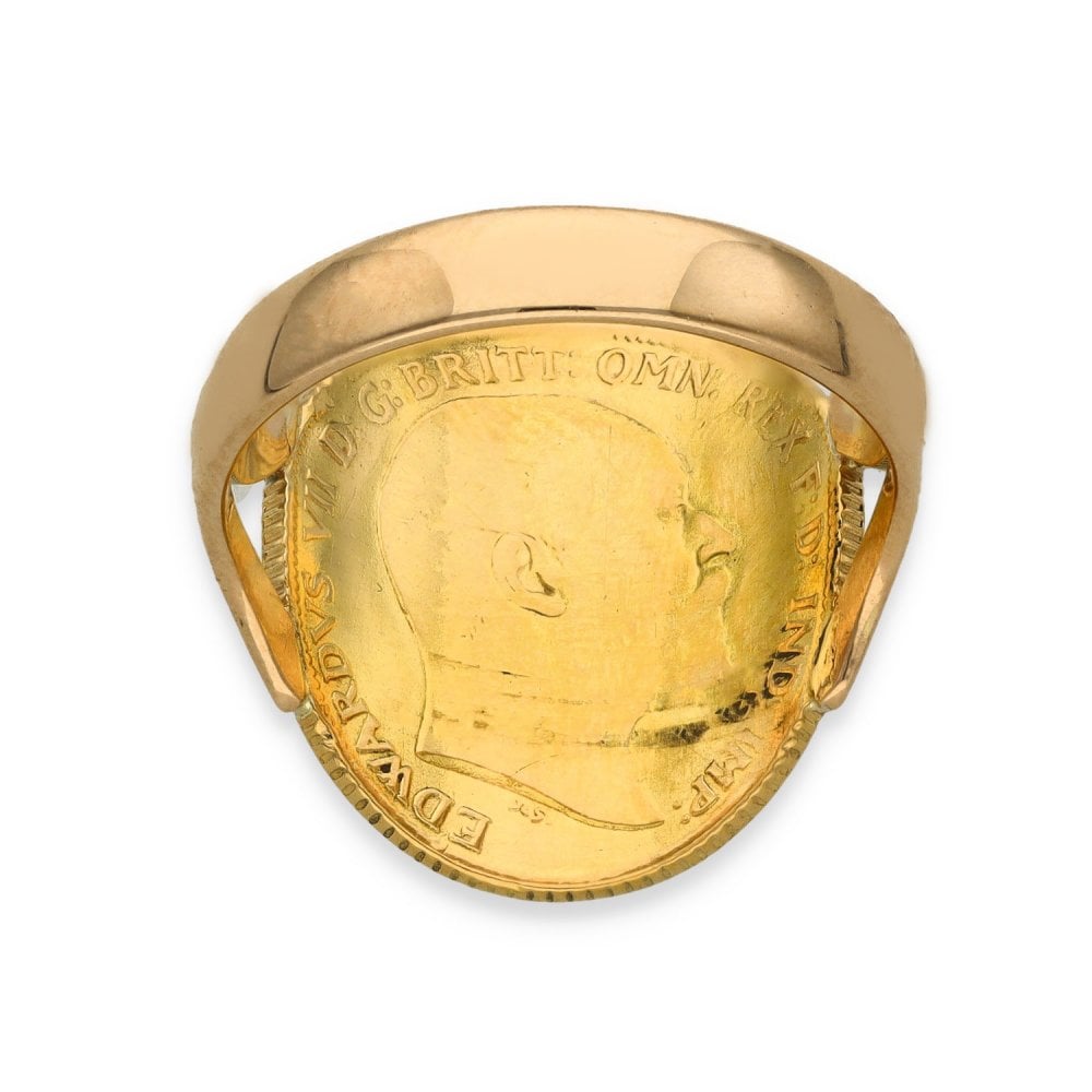 1906 Yellow Gold Half Sovereign Coin Ring - Size Q - 5.8g