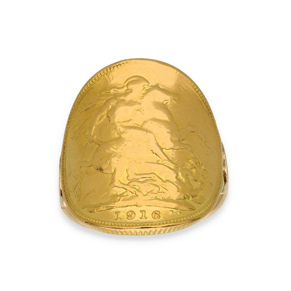 1916 Yellow Gold Full Sovereign Coin Ring - Size O - 8.6g