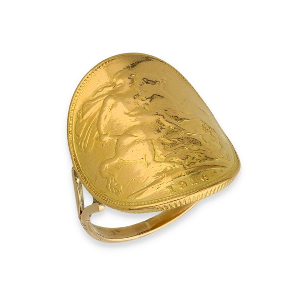 1916 Yellow Gold Full Sovereign Coin Ring - Size O - 8.6g